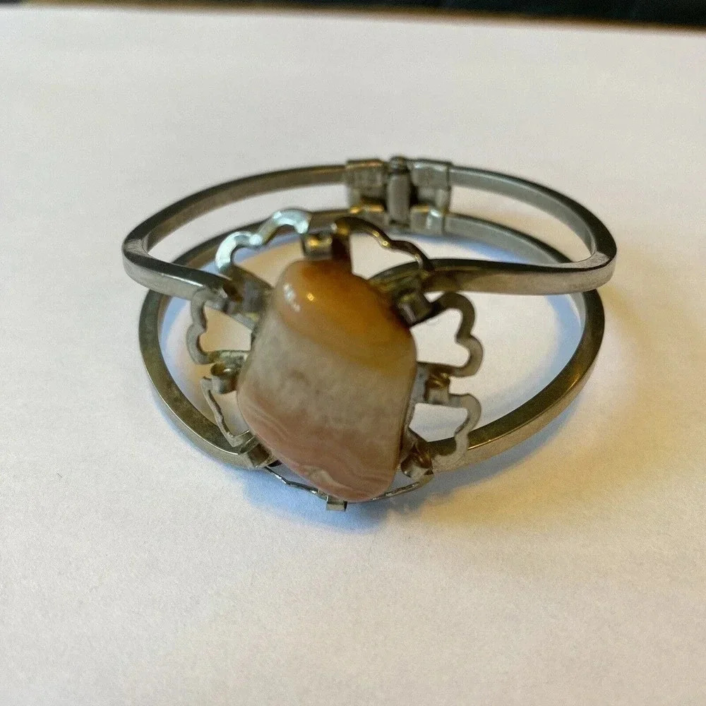 Rare Vintage Native American Sterling Silver Pink Gemstone Women Bracelet - Picture 2 of 10